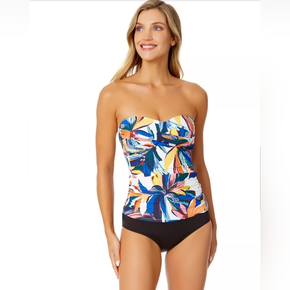 Anne Cole Riviera Floral Twist Bandeau Top And Drape Mid Rise Skirt Swim Set S